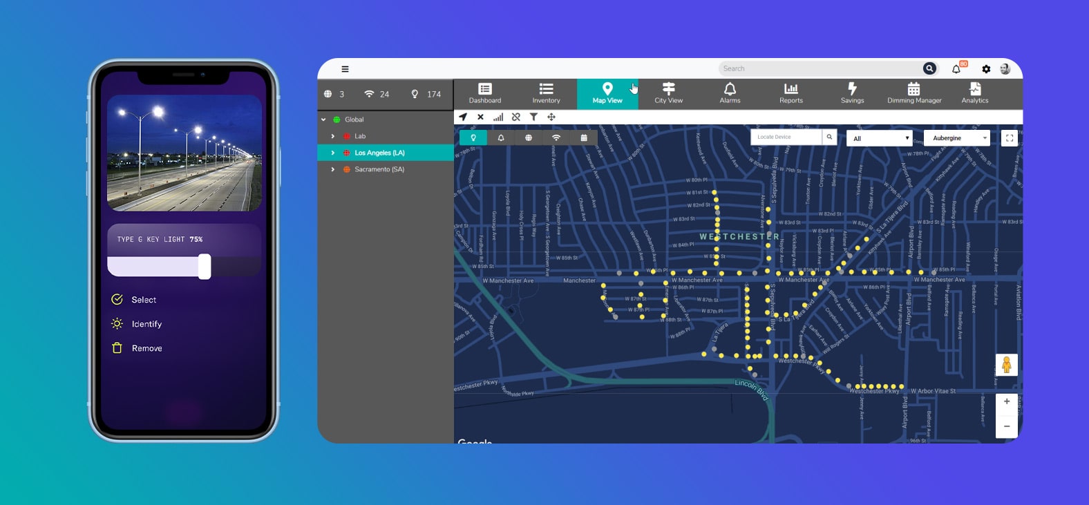 Smart Street Lighting Control System map View
